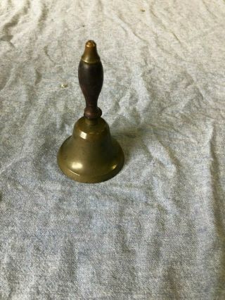 Antique Vintage Brass Hand Bell Wood Handle 5 " Tall School Teacher Petite Quaint