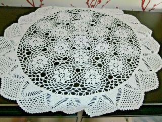 Vintage White Cotton Hand Worked Crochet Lace Round Table Mat/doily 22 " Diam.