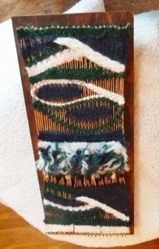 Vintage 1989 Woven Fiber Art Needle Weaving Wall Hanging Student Project 3