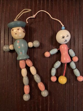Vintage Wooden Bead Doll Crib Toys,  Pink,  Blue,  White Beads