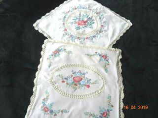 PALE CREAM EMBROIDERED CUSHION COVERS LACE EDGE 2