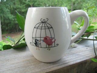 Rae Dunn Birds & Cage 4½ " Coffee Mug Magenta