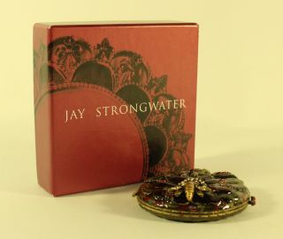 Jay Strongwater Enameled Lovely Round Butterfly Makeup Mirror Box