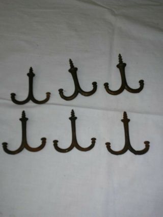 6 Antique Vtg Salvaged Cast Iron Double Screw Wall Coat Hat Hooks Under Counter