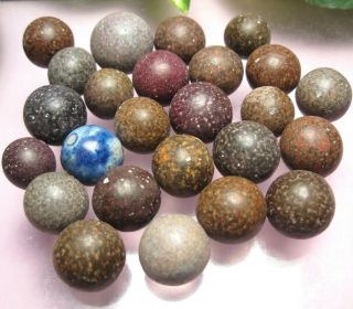25 Antique Clay Marbles Speckled 1 Bennington ? Civil War Era