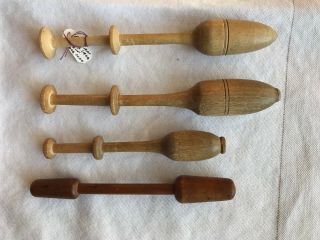 4 Antique Sewing 19th Century Turned Wooden Lace Maker Bobbin Treen Ware Europe
