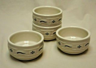 Longaberger Pottery Woven Traditions Set Of 4 Classic Blue Custard Cups