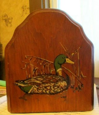Vintage Mid Century Modern Wood And Metal Mallard Duck Book Ends