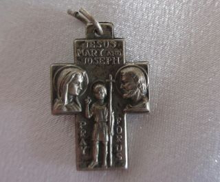 Vintage Prayer Pendant,  Religious Carved Cross,  Dark Antiqued Silver Metal,  24mm