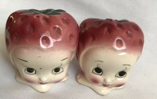 Vintage Set Of Strawberry Salt And Pepper Shakers Anthropomorphic