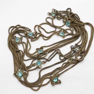 Antique Victorian Long Guard Muff Chain Necklace Topaz Czech Gem Glass Set