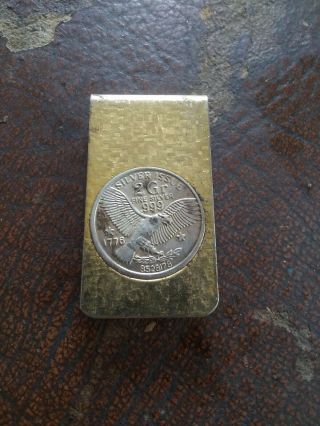 Antique Vintage Gold Filled Money Clip With 2 Gram Silver Coin