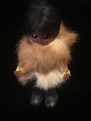 Vintage Carlson Native American Eskimo Doll Sleepy Eyes Fur Coat