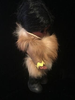 Vintage CARLSON Native American Eskimo Doll Sleepy Eyes Fur Coat 3