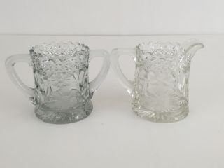 Antique Clear Pressed Glass Edwardian Creamer & Sugar Bowl 1900 