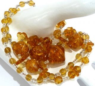 Antique Art Deco C 1930s Crackle Glass Bead Necklace Antique Czech Glass Beads,