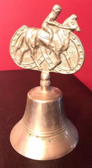 Vintage Brass Bell A.  A Importing Co Carson 6.  5 " Horseshoe Horse Jockey Derby