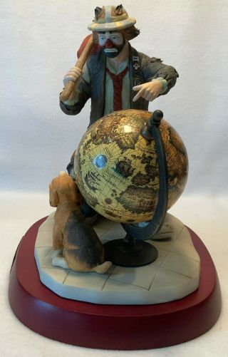 c.  1992 FLAMBRO Signed EMMETT KELLY JR Porcelain Figurine - THE WORLD TRAVELER 2