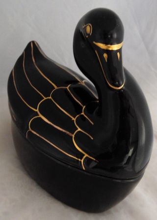 Vintage Ceramic Black Swan With Gold Trim Nesting Candy Trinket Bowl