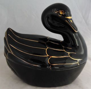 Vintage Ceramic Black Swan with Gold Trim Nesting Candy Trinket Bowl 2