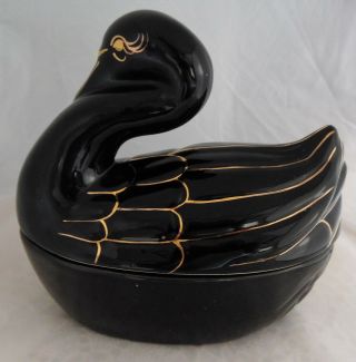 Vintage Ceramic Black Swan with Gold Trim Nesting Candy Trinket Bowl 4