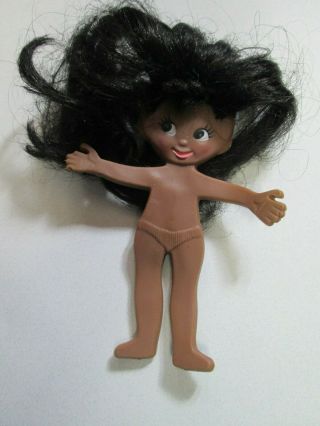 Vintage 1969 Ideal Flatsy Doll Bendable Brown Skin Black Hair 4.  5 "