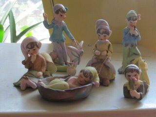 6 Vintage Josef Originals Pixie Elf Figurines