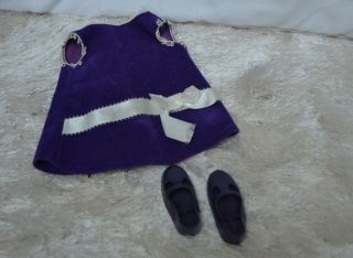 Vtg Clothes Ideal Velvet For Crissy Doll Family - Purple Dress W/ Shoes