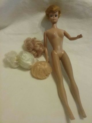 Vintage 1962 Barbie Fashion Queen Midge Doll Molded Eye Lids,  3 Wigs