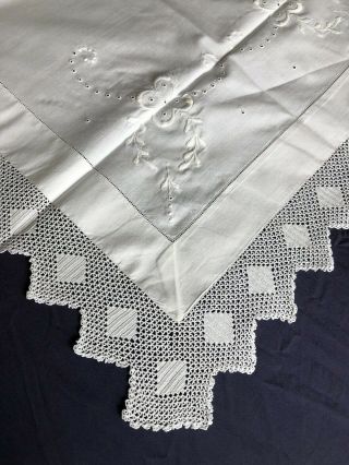 Edwardian Vintage White Cotton Butlers Tray Cloth Crocheted Edging & Embroidery