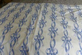 Vintage French Country Style White With Blue Ribbon Design 1 Curtain Or Fabric
