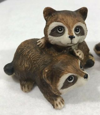 Vintage Porcelain Raccoon Figurines By Homco Set Of 3