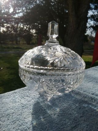 Footed Cut Glass Candy Dish With Lid