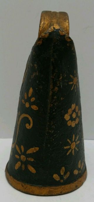 Vtg Antique Rustic Cow Bell Hand Painted Ornate Floral Brass Country Farm Decor 3