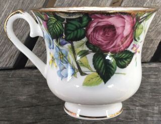 Heirloom Pink Roses Blue Flowers Tea Cup Saucer Fine Bone China Made in England 4