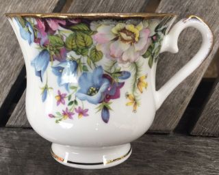 Heirloom Pink Roses Blue Flowers Tea Cup Saucer Fine Bone China Made in England 5