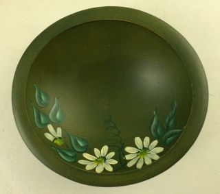 Small Hand Painted Daisies Green Woodcroftery Wooden Bowl - 6.  5 " - Vintage