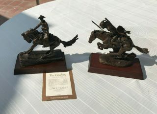 Frederic Remington " The Cowboy " & " Cheyenne " Bronze Statues Franklin