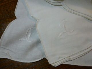 Vintage Set Of Eight White Cotton Table Napkins With Embroidered Corner 16 X 16 "