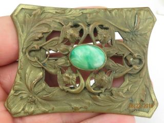 Antique Edwardian Art Nouveau Jade Green Glass Brooch Pin