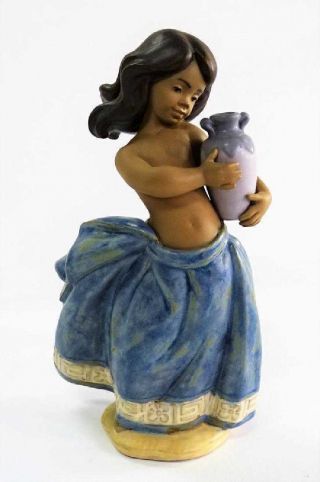 Adorable Lladro Young Girl With Jug (in The Gres Finish)