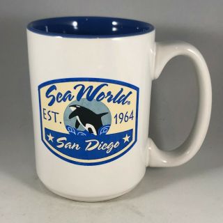 Vintage Illustrated Sea World Logo Large Coffee Mug With Shamu Orca Whale