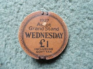 Vintage Royal Ascot Grand Stand Badge 1927 £1 Leather ? Antique Horse Racing 2