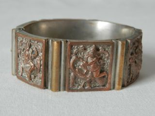 Antique Indian Metal Bracelet With Six Ornate Indian Deities