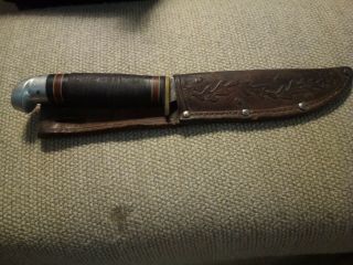 Antique Clip Point Knife With Leather Sheath And Handle