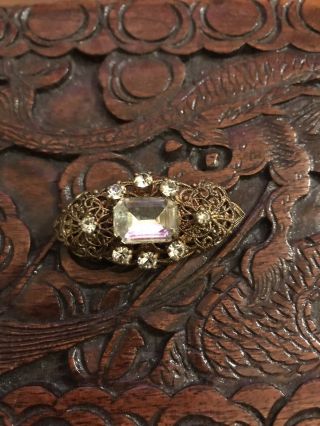 Antique Stone Set Broach In Gold Tone Metal