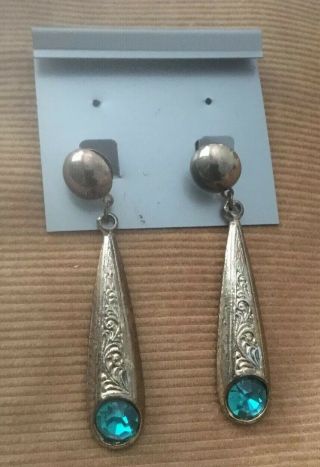Antique Vintage Celtic Design Green Glass Dangle Earrings