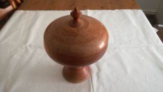 Stunning Very Large Vintage Hand Turned Wooden Pedestal Dish With Lid