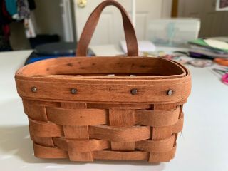 1989 Longaberger Small Wicker Basket With Leather Handle—free