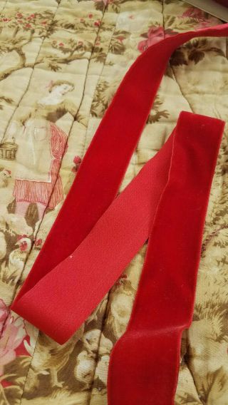 Antique Vtg Scarlet Red Rayon Silk Velvet Ribbon Trim 3yds 1 1/4 " Wide Millinery